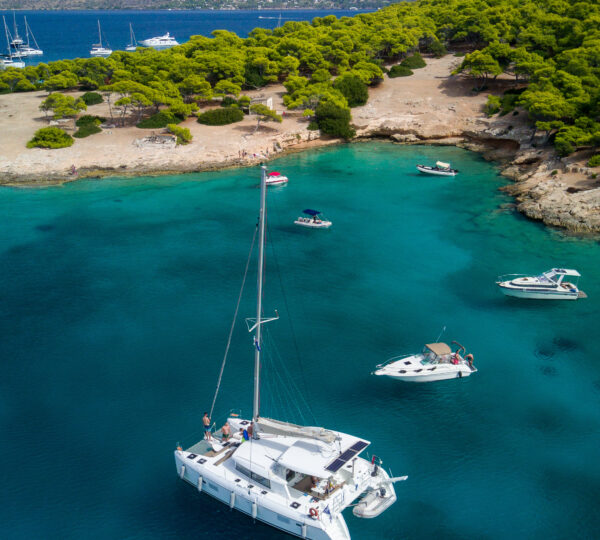 Aerial view of yachts anchorages in a sheltered cove with crystal-clear water Best Anchorages for Sailors & Cruisers – Cruisers Nation